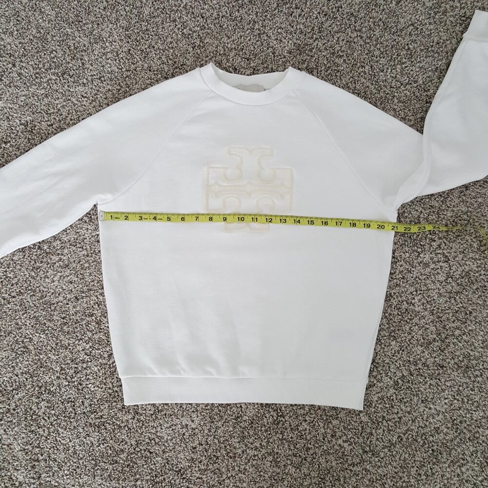 Tory Burch HEAVY FRENCH TERRY LOGO CREWNECK Sweater Sweatshirt White XS - Picture 8 of 16